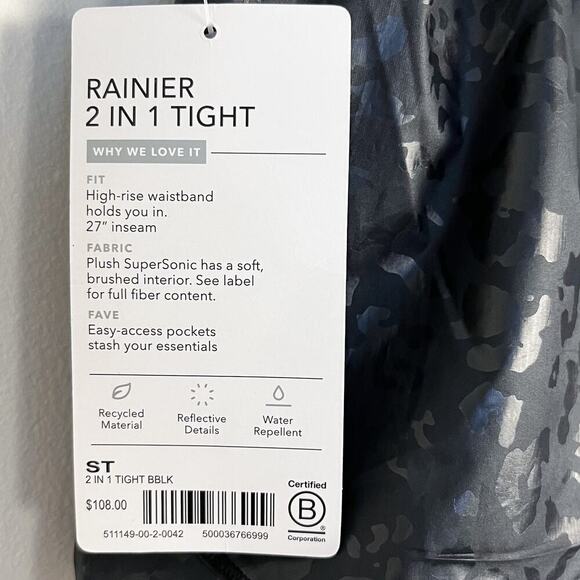 NWT Athleta Rainier 2 in 1 High Waist Tight Black Cheetah Print Small Tall - Picture 8 of 16